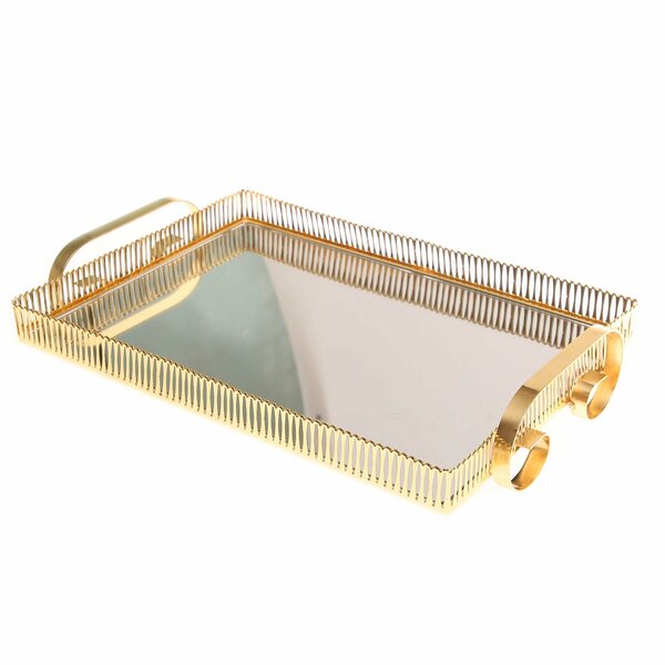 Golden Iron & Glass Rectangular Tray – Y805B