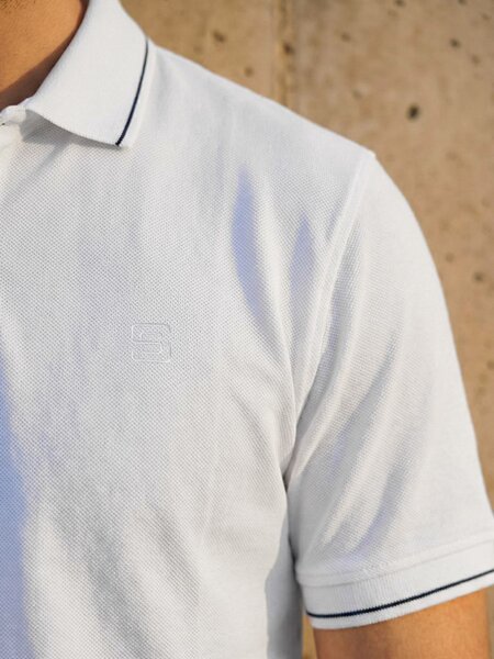White Plain Contrast Tipping Half Sleeves Polo T-Shirt (POLO-1159)