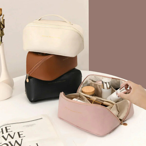 Luxe Basics - Leather Makeup Bag - Assorted Color