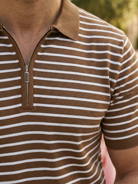 Golden Brown & White Yarn Dyed Polo T-Shirt (POLO-1257)