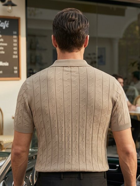 Light Brown Knitted Zipper Polo (SKZP-072)