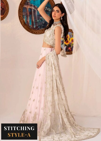 Maheer by Zarif Embroidered Net Suits Unstitched 3 Piece ZR25UF ZMU 01 Pearl - Formals Collection