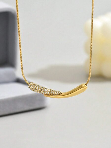 Shein - Liebeiris 1Pc 18K Gold Plated Stainless Steel Teardrop Pendant Necklace