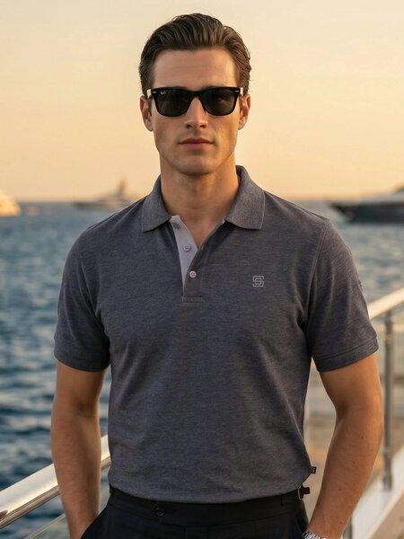 Charcoal Half Sleeves Designer Polo T-Shirt (POLO-1200)