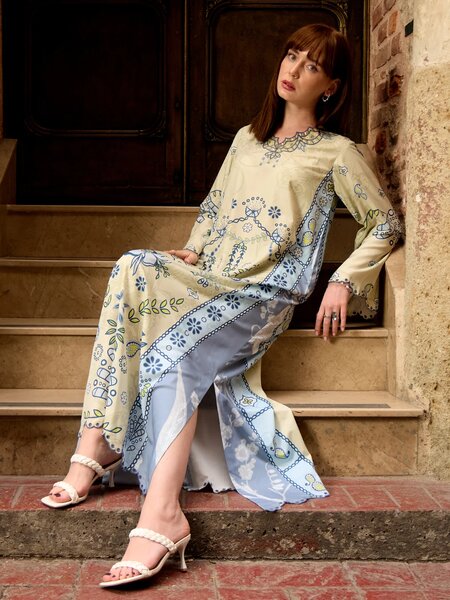 Amelle - Printed+Embroidered  Kaftan