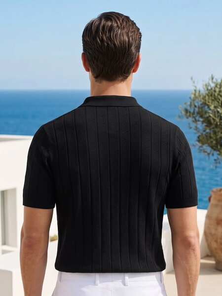 Black Knitted Zipper Polo (SKZP-071)