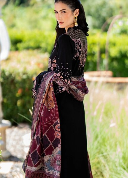 Serenity by Florent Unstitched Embroidered Dobby 3 Piece Suit FL26USF Noir - Festive Collection