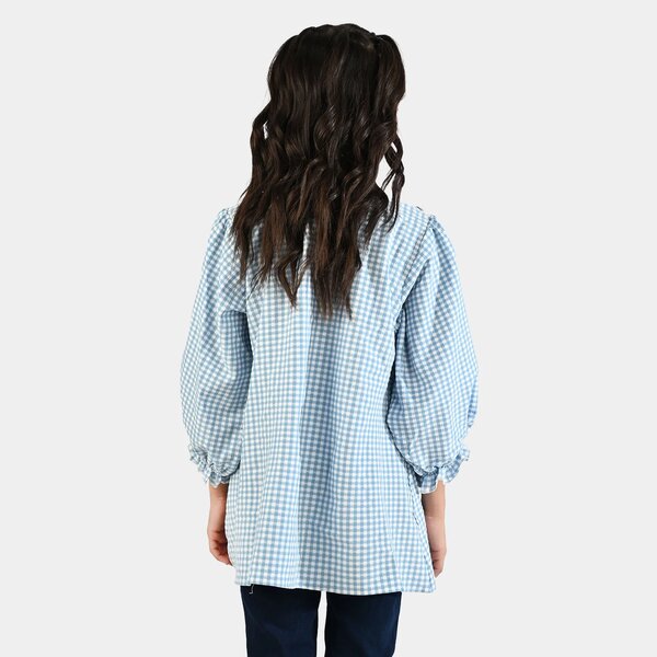 Girls Poly Jersey Casual Top Sky Checks-LIGHT BLUE