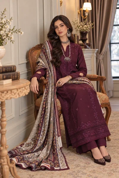 Noor by Saadia Asad Unstitched Embroidered Linen 3 Piece Suit SA26UNL D7 B - Winter Collection
