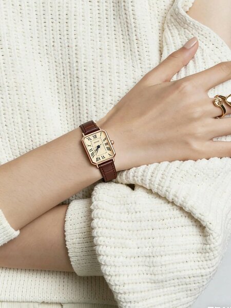 Shein - 1pc Minimalist Vintage Aesthetic Square Dial Watch