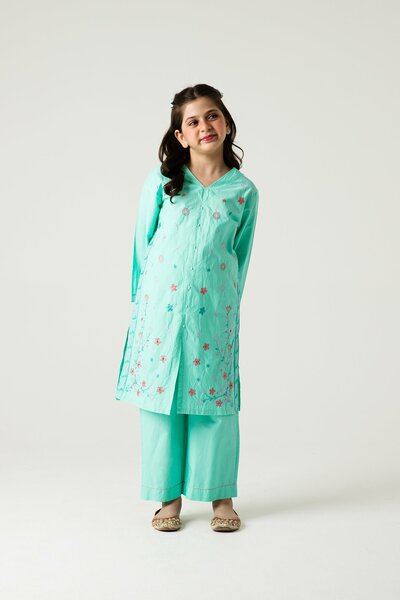 Light Green Delicate Embroidered Kurta Set - 2pc