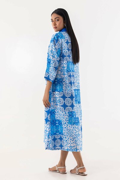 Stitched Blue Printed Dress
