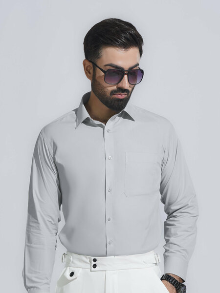 Light Grey Plain, French Collar, Elite Edition, Men’s Formal Shirt (FS-2465)