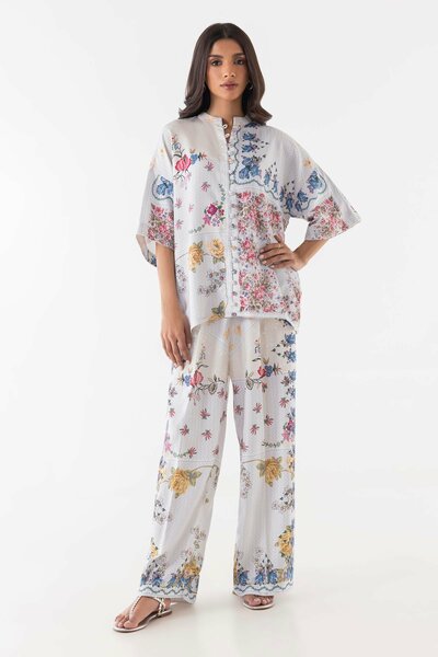 Stitched White Floral Shirt