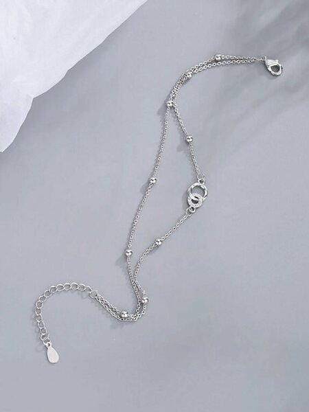 Shein - 1Pc High-End Elegant Double Layered Circle Linked Bracelet - Silver