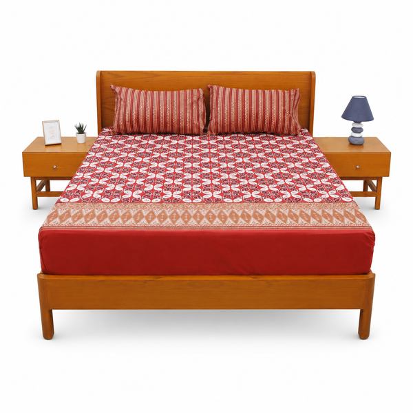 Red Checkered Double Bed Sheet 94x98"