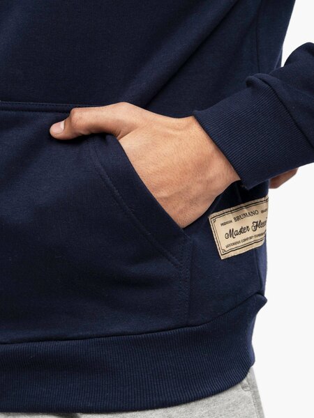 Brumano Mens RTW Solids Cotton 1 Piece Navy Blue Fleece Hoodie Winter Collection