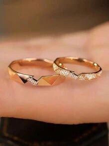Shein - 1pc "The Love Is Deep But Time Is Short" Couple Rings, S925 Sterling Silver One Pair, Unique Triangle Rhinestone