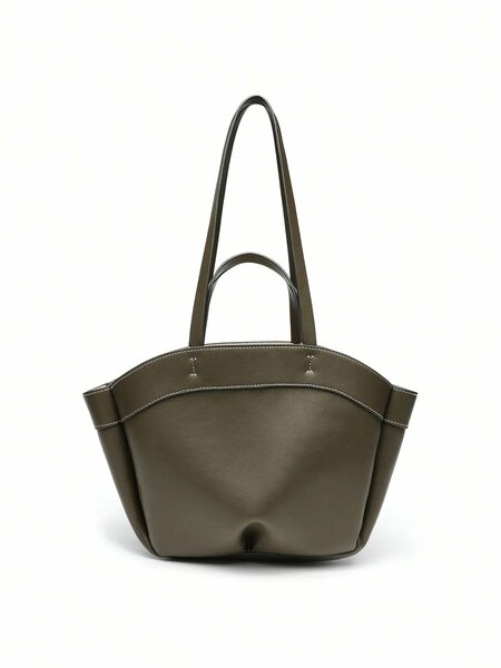 Shein - Autumn New PU Leather Tote Bag, Fashionable Large Capacity