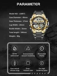 Shein - LIGE LIGE 1pc Black Silicone Strap Sporty Date 24 Hour Chronograph Round Dial Digital Watch