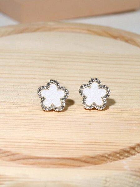Shein - Rhinestone Flower Stud Earrings
