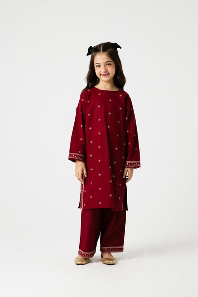 Maroon Delicate Embroidered Kurta Set - 2pc