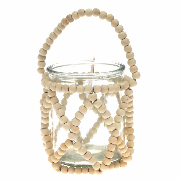 Transparent Hanging Lantern Medium 9 Inch | Glass & Wooden Bead Decorative Candle Lantern