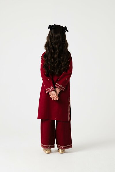 Maroon Delicate Embroidered Kurta Set - 2pc