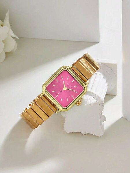 Shein - Julysky 1Pc Women'S Gold Elegant Minimalist Stainless Steel Quartz Watch