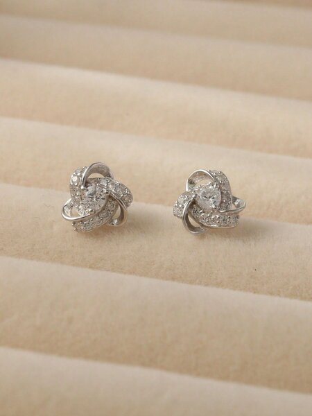 Shein - 1pair Fashionable Simple 925 Sterling Silver Floral Stud Earrings As Birthday Gift For women