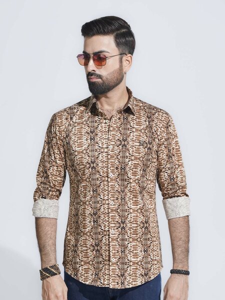 Brown Designer Printed Casual Shirt (CSP-349)
