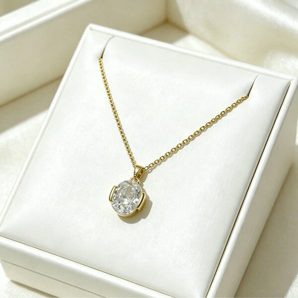 Shein - 1 Set Stainless Steel Chain Zirconia Pendant Necklace & Earrings Set