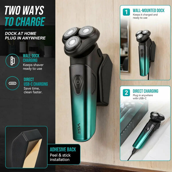 VGR - Electric Shaver for Men with Pop-Up Beard Trimmer, Magnetic Head Rotary Razor