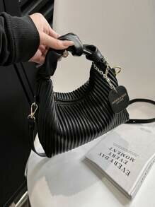 Shein- Fashionable Minimalist Wrinkled Woven PU Zipper Handbag