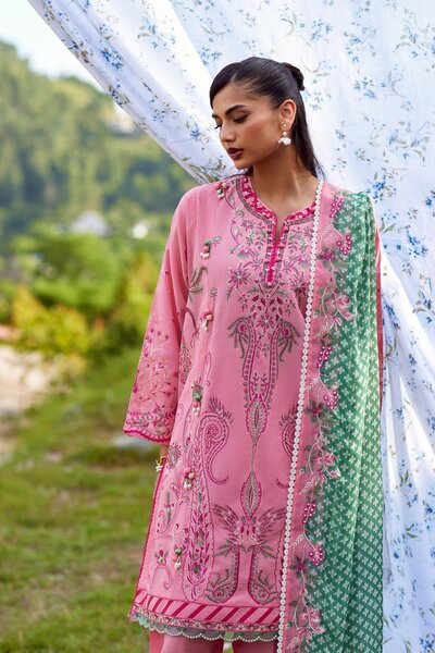 Unstitched Embroidered 3 Piece Muzlin Suit