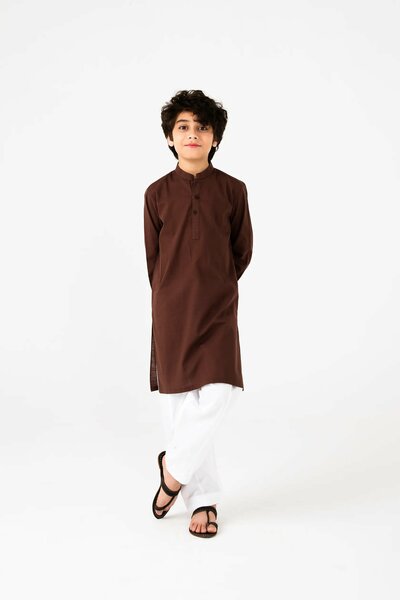 Boys Classic Brown Cotton Kurta