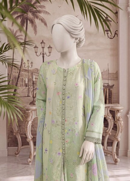 A Flowy Cut by HZ Textiles RTW Printed Raw Silk 3 Piece Suit HZ26RFC RPF-3P-003 Lime Mellow - Casual Collection