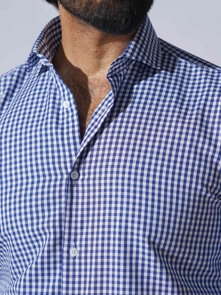 Blue & White Self Checkered, Elite Edition, Cutaway Collar Men’s Formal Shirt (FS-2443)