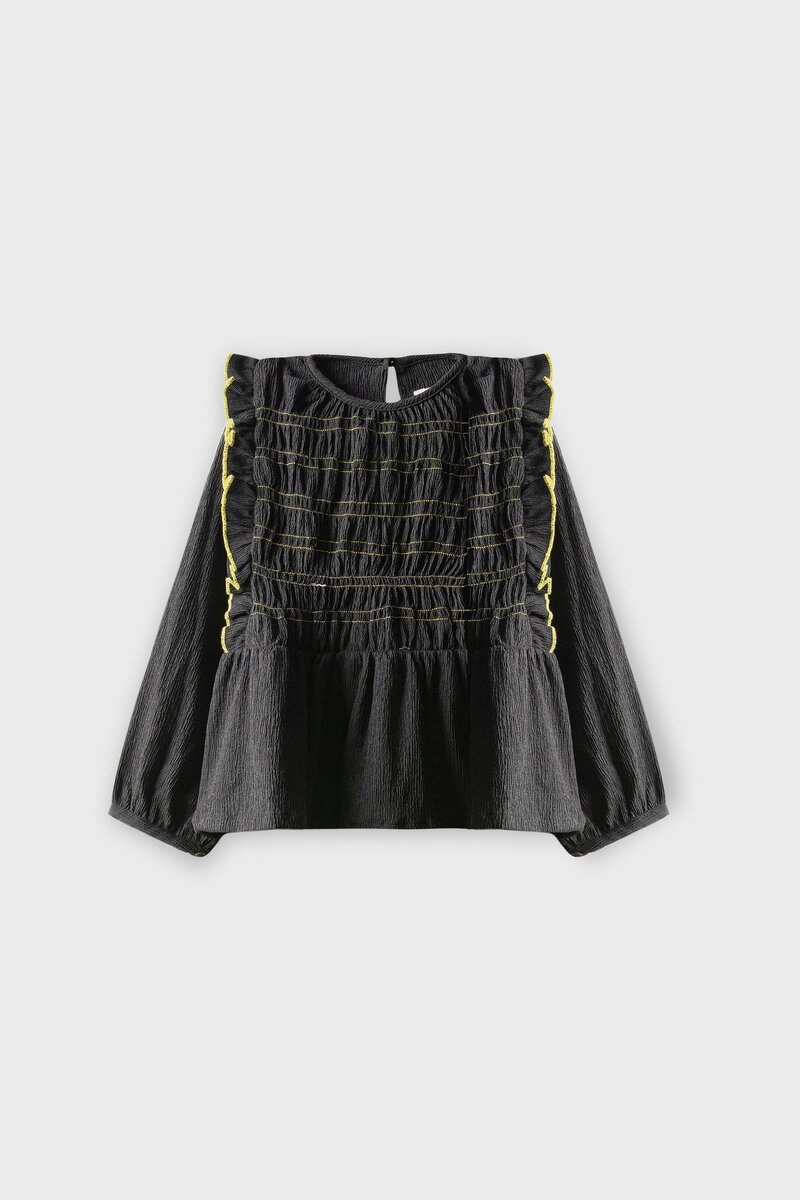 Midnight Black Smocked Dobby Top
