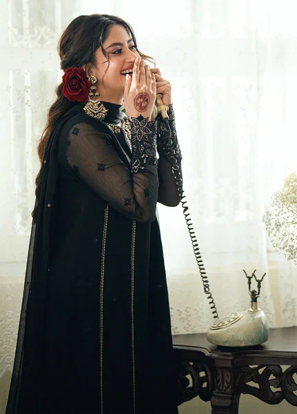 Eid Ensembles by Azure Unstitched Embroidered Chiffon 3 Piece Suit AZ26UEE ES-133 Nightangle - Eid Collection