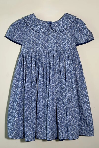Bluebell | Girls blue and white floral cotton dress with Peter Pan collar