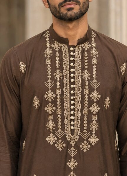TGM Mens RTW Chikankari Chikankari Kurta Pajama Suit Elvar Brown Festive Collection