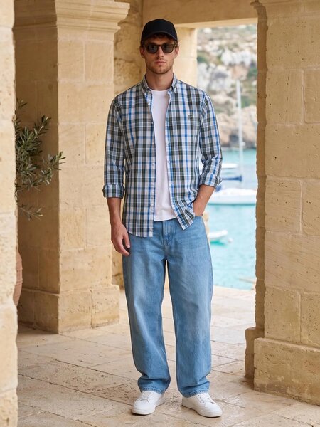 Green Check Button Down Casual Shirt (CSC-457)