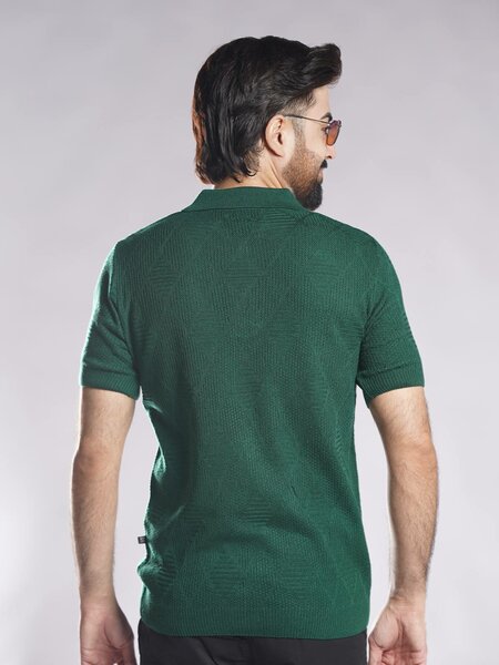Bottle Green Sweater Knitted Zipper Polo (SKZP-023)