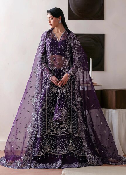 Starlet Jewels by Emaan Adeel Unstitched Embroidered Organza 3 Piece Suit EA26USF Tourmaline - Wedding Collection