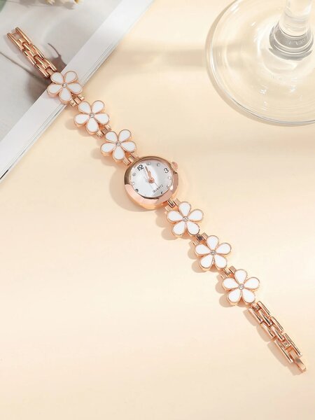 Shein - Flower Decor Round Pointer Quartz Watch