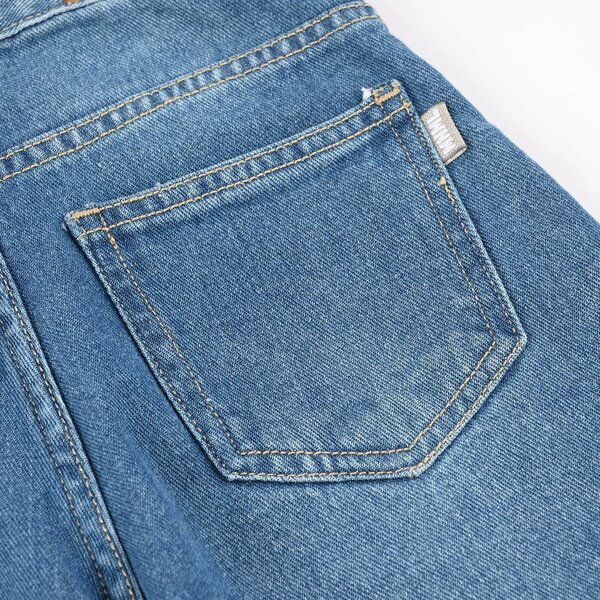 Girls Denim Rigid Pants – Barrel Fit Mid Blue with Classic 5-Pocket Style