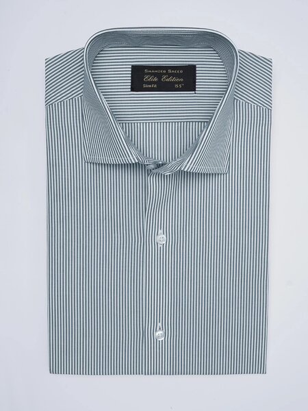 White & Green Striped, Elite Edition, French Collar Men’s Formal Shirt (FS-2560)