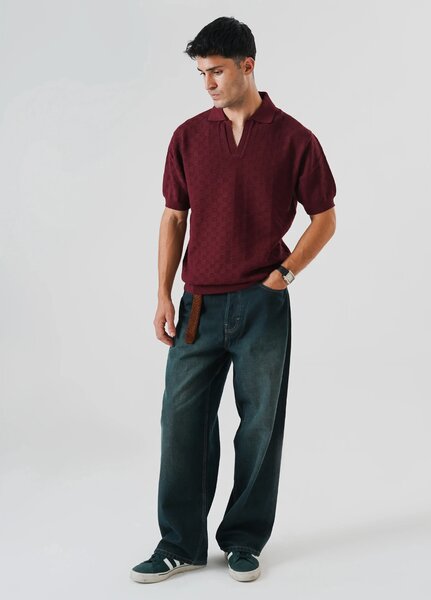 Artezan Inc Mens RTW Textured Knit Tee Polo Suit Maroon - Casual Collection