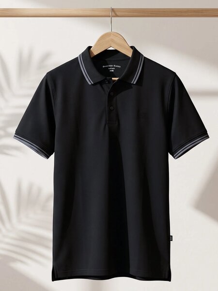 Black Contrast Tipping Polo T-Shirt (POLO-1271)